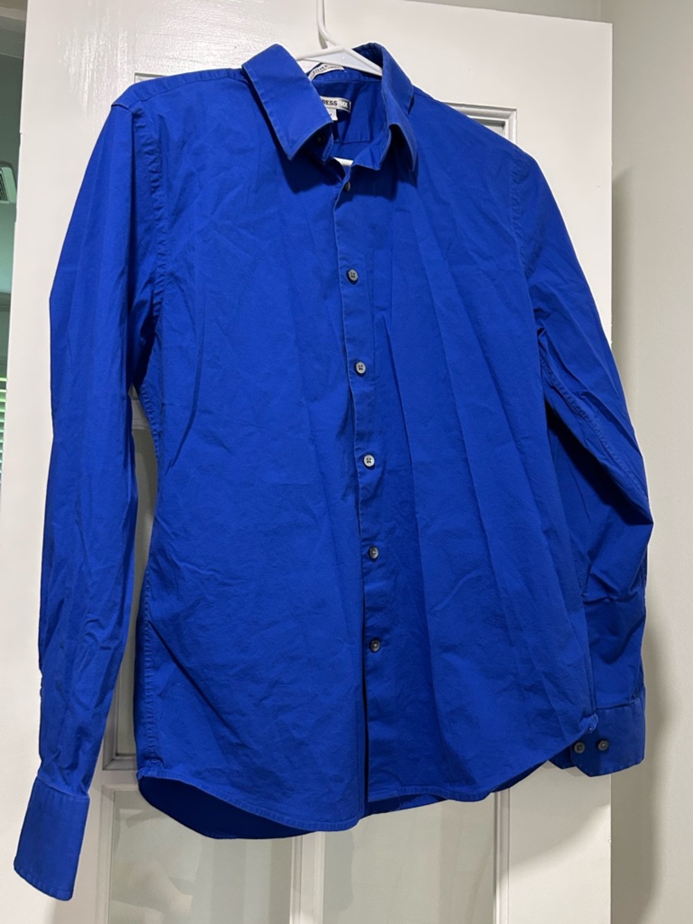 Express Men's Medium 1MX Fitted Stretch Blue Button-Down Dress Shirt 15-15 1/2